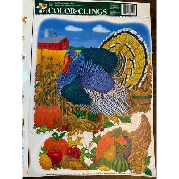 Color-Clings Fall Static Window Decorations Thanksgiving 12x15 Large NOS Vtg - Picture 4 of 4